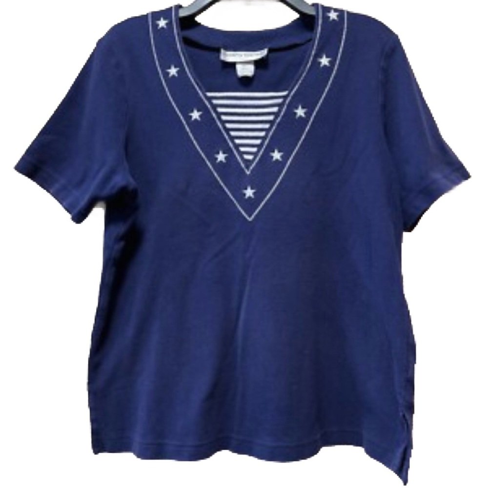 Cathy Daniels Navy Nautical Twill w/Embroidery Stars Pullover Tunic Top Size 3X